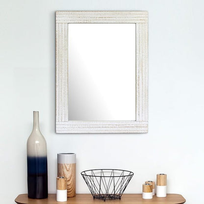 Stonebriar 24" x 18" Rectangle Worn White Wood Frame Wall Mirror with Attached Hanging Brackets, Decorative Country Rustic Decor for the Living Room, Bedroom, Bathroom, Hallway, and Entryway