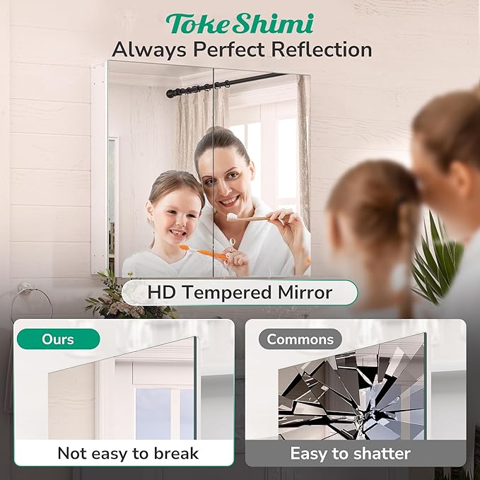 TokeShimi 16x20 Recessed Medicine Cabinet with Mirror Aluminum, Tempered Frameless Bathroom Mirror with Storage Adjustable, White Surface Mount Medicine Cabinet for Bathroom Farmhouse