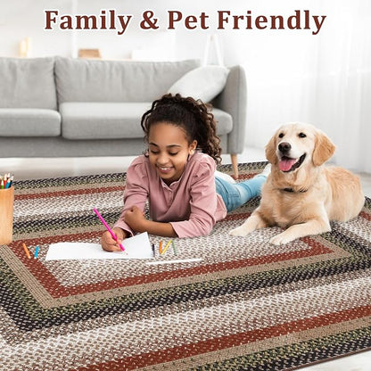 Imitation Braided Collection-Print Washable Rugs 5x7 Rug for Living Room Modern Geometric Rugs for Bedroom Farmhouse Non Slip Entryway Rug Soft Stain Resistant Carpet for Entrance Dining Room