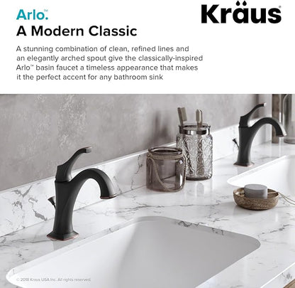 KRAUS KBF-1201ORB Arlo Single Handle Basin Bathroom Faucet with Lift Rod Drain and Deck Plate, Oil Rubbed Bronze
