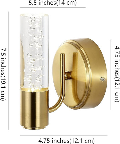 JONATHAN Y 5.5" Brass Gold 1-Light Modern Integrated LED Vanity Light Wall Sconce for Bathroom, Clear Bubble Acrylic Shade Minimalist Art Deco Light for Hallway, Entryway, 4000K (JYL7222B)