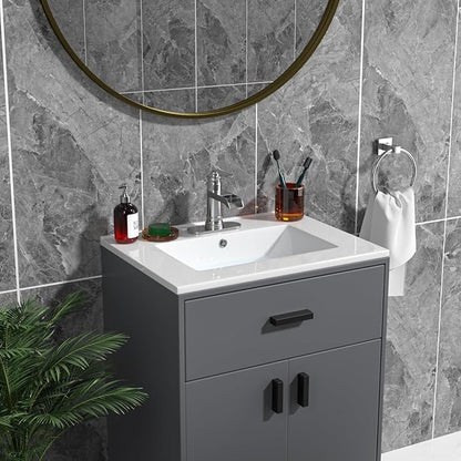 Sarlai 24 Inch Bathroom Vanity Sink Tops - White Drop In Bathroom Sink Ceramic Topmount Rectangular Vanity Top with Overflow