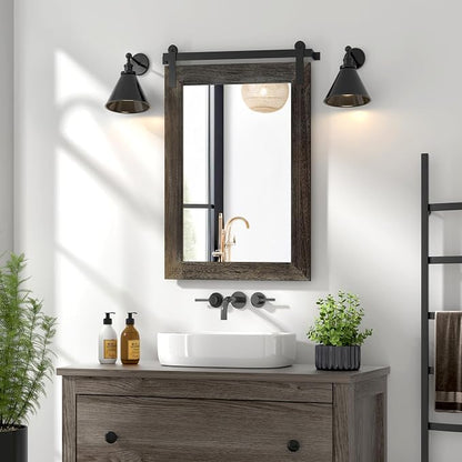 COGOOD Farmhouse Bathroom Mirrors for Over Sink - 30 x 22 Speckled White | Rustic Barn Door Wood Framed Vanity Mirror for Entryway, Living Room, Bedroom, Dresser Wall Decor