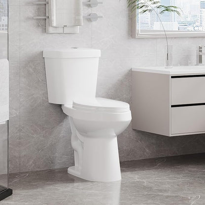 Two-Piece Toilets for Bathrooms, Comfort ADA Height 19", Elongated with Soft Close Seat, Power Flush 1.28 GPF