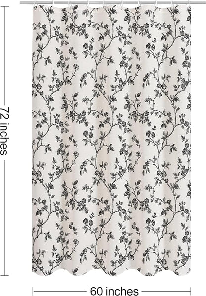 MitoVilla Black Cotton Floral Shower Curtain for Bathroom, 60 x 72 | Black BoHo Cottagecore Spring Shower Curtains, Modern Farmhouse Country Plant Leaves Bathroom Décor, 60 x 72