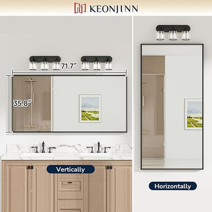 Keonjinn 72 x 36 Inch Black Oversize Bathroom Mirrors for Over Sink | Metal Frame, Rectangular Mirror for Wall, Safety Tempered Glass, Square Corner, Ideal for Hallway or Living Room