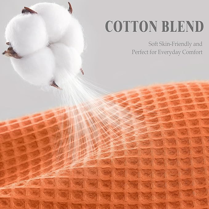 Waffle Weave Shower Curtain - Orange Cotton Fabric Texture Heavyweight Shower Curtains for Bathroom,Washable,72Wx72L