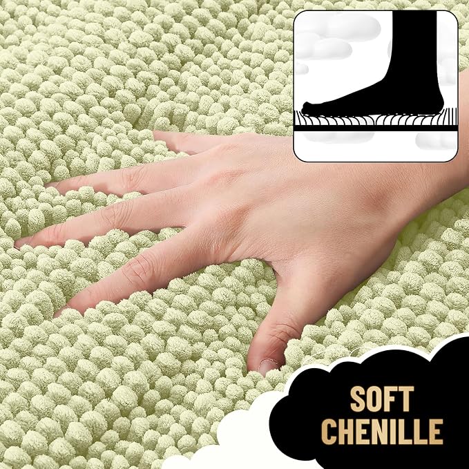 OLANLY Thick Small Bathroom Rugs 24x16, Soft Chenille Bath Rugs, Vanilla | Rubber Backing, Machine Wash, Extra Absorbent Striped Bath Mats for Bathroom Floor, Tub and Shower, Home Decor Accessories