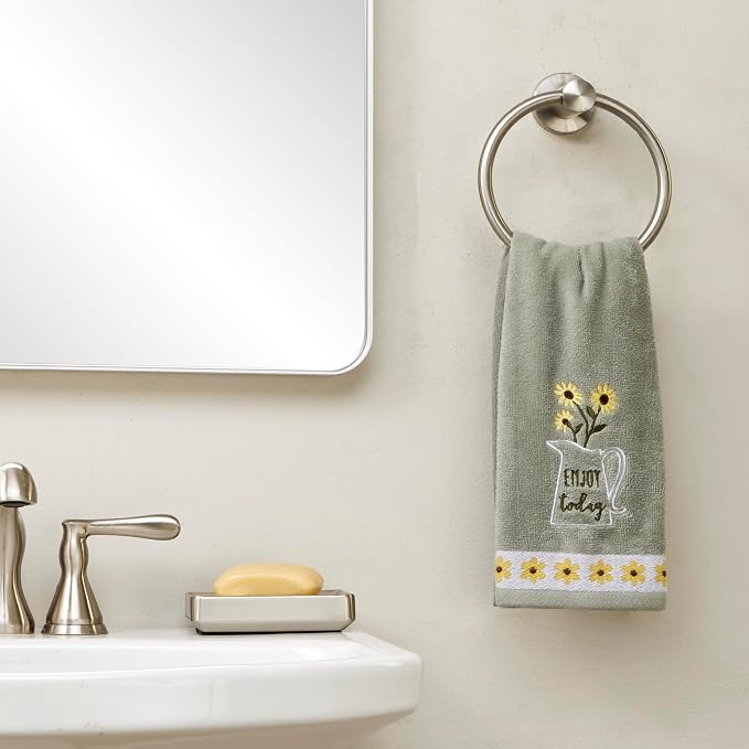 SKL Home Enjoy Hand Towel Set-2pc, 100% Cotton, Embroidered, Gray | Soft, decorative velour. Can be used in the bathroom, kitchen, bar, or any sink space & makes a great gift.