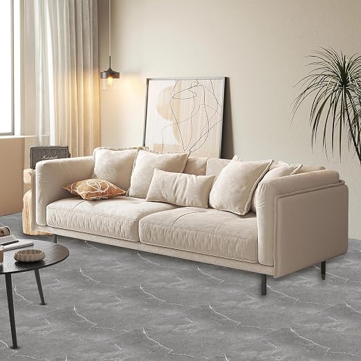 40 Sheet Vinyl Flooring 12”x12” Peel and Stick Floor Tile Waterproof Grey Marble Vinyl Floor Tiles Clearance Self Adhesive Floor Tiles Sticky Renter Laminate Flooring Stick on Bathroom Kitchen