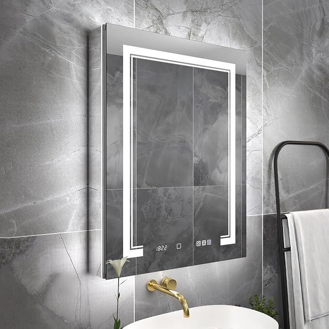 24x32-Inch Lighted Medicine Cabinet with Mirror,Removable 5X Magnificer | GFCI 1800W Outlet,Soft-Closed,Front&Backlit,Anti-Fog,Dimmable&Tunable,Sensor LED,Recessed/Surface,Adjustable Shelves