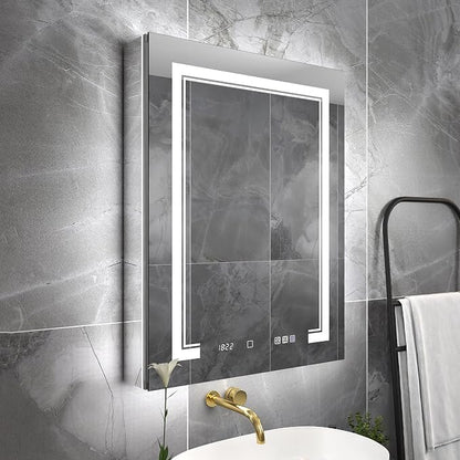 24x32-Inch Lighted Medicine Cabinet with Mirror,Removable 5X Magnificer | GFCI 1800W Outlet,Soft-Closed,Front&Backlit,Anti-Fog,Dimmable&Tunable,Sensor LED,Recessed/Surface,Adjustable Shelves