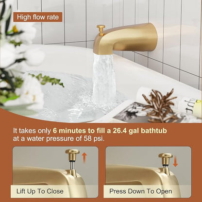 Tub Shower Faucet, Brushed Gold Shower Faucet Set with 8-Inch All-Metal Rainfall Showerhead and Bathtub Spout, Single-Handle Tub Shower-Trim Kit Included Valve, Brushed Gold