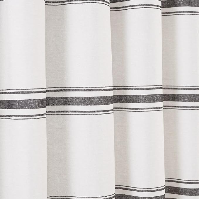Lush Decor Farmhouse Stripe Cotton Shower Curtain, 72" W x 72" L, Black - Striped Bathroom Curtain - Fabric Shower Curtains - Farmhouse Bathroom Decor