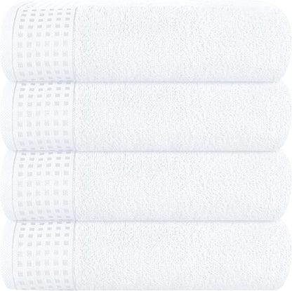 GLAMBURG Ultra Soft 4 Pack Oversized Bath Towel Set 27x54 inches, 100% Cotton Bath Towels, Highly Absorbant Compact Quickdry & Lightweight Towel, Ideal for Gym Travel Camp Pool - White