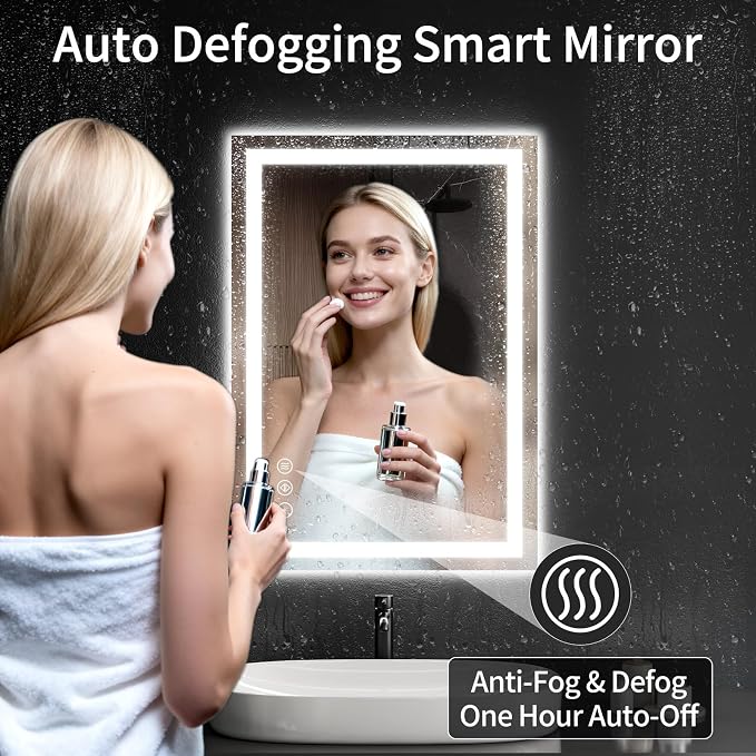 22"x30" Lighted LED Bathroom Mirror with Lights,Dimmable，Anti-Fog,Led Bathroom Vanity Mirror for Wall,Backlit + Front Lit,3 Colors,Memory Function,Shatter-Proof,Tempered Glass,Lighted Mirror