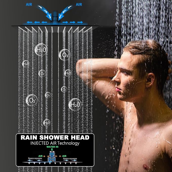 Full Body Shower System Matte Black Shower Faucet Set with 2 Rain Shower Head(12+8"), Handheld Shower, with Temperature Digital Display
