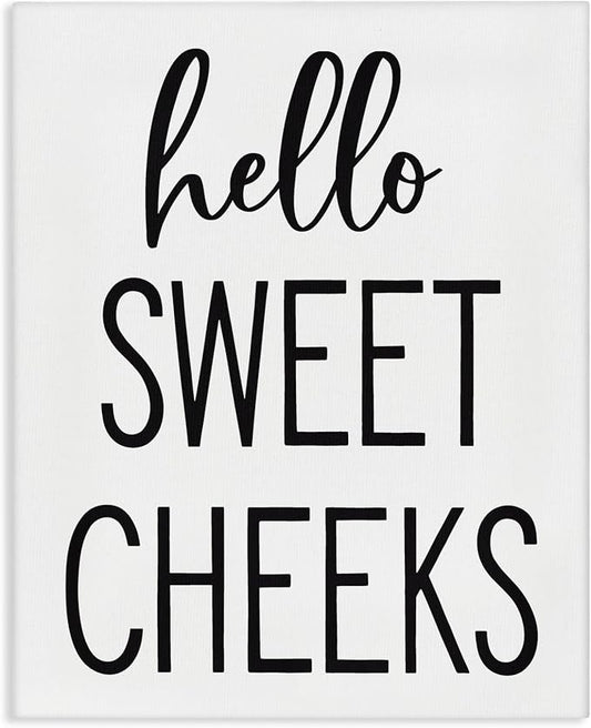 Stupell Industries 'Hello Sweet Cheeks Silly Bathroom Washroom'| Canvas Art | Stupell Industries | 30 x 40 Inches, Easy to Hang and Sturdy, Made in USA, by Lettered and Lined