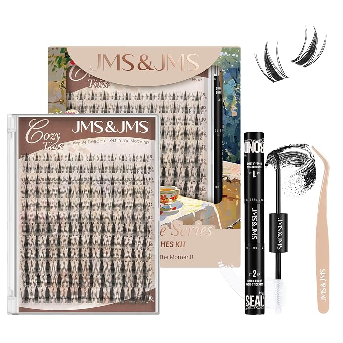 JMS&JMS Fairy Lash Clusters Kit Natural Cluster Lashes Invisible Band Manga Lashes with Lash Bond and Seal Eyelash Applictor Anime Lash Lash Extension Kit for Beginner (Fairy-8-18mix)