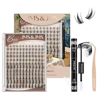 JMS&JMS Fairy Lash Clusters Kit Natural Cluster Lashes Invisible Band Manga Lashes with Lash Bond and Seal Eyelash Applictor Anime Lash Lash Extension Kit for Beginner (Fairy-8-18mix)