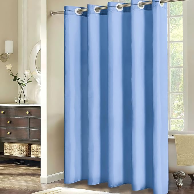 Furlinic Blue No Hook Shower Curtain,Extra Long Shower Curtain Liner 78 Length,Ployester Fabric Bathroom Curtains with 10 Plastic Split Grommets,Waterproof & Machine Washable,72x78 Inch