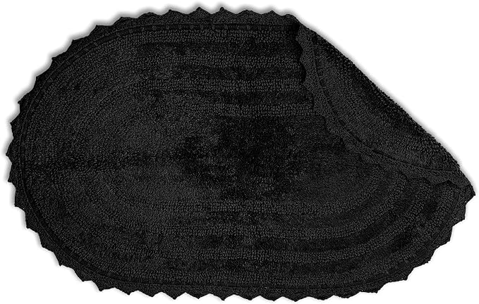 DII Crochet Collection Reversible Bath Mat, Large Oval, 21x34, Black