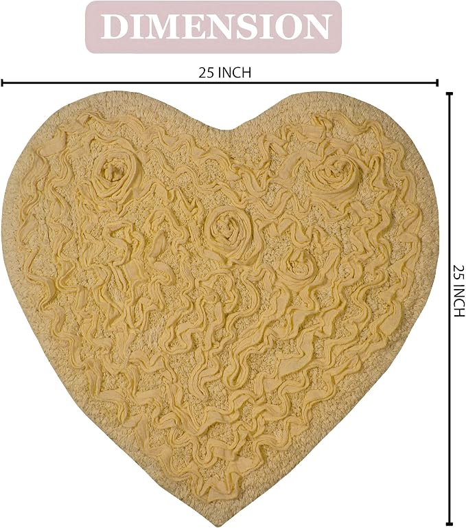 Home Weavers Bell Flower Collection 100% Cotton Tufted Bath Rugs, Extra Soft and Absorbent Bath Rugs, Non-Slip Bath Mats, Machine Washable, Bath Mats for Bathroom Floor and Tub, 25"x25" Heart, Yellow