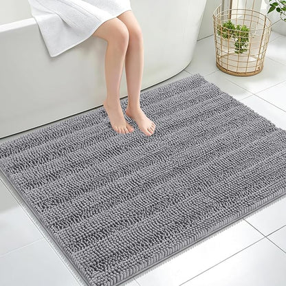 OLANLY Thick Large Bathroom Rugs 40x32, Soft Chenille Bath Rugs, Grey | Absorbent Striped, Rubber Backing, Machine Wash Dry, Bath Mats for Bathroom Floor, Tub and Shower, Home Decor Accessories