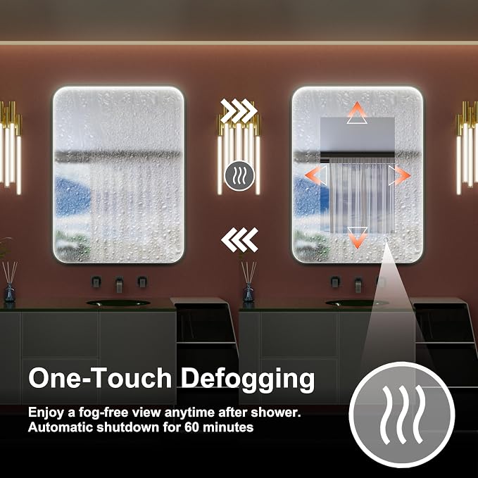 28"x36" Black LED Bathroom Mirror with Lights, 3000K/4500K/6000K | Stepless Dimmable, Memory, Anti-Fog,Aluminum Frame Wall Mounted Lighted Bathroom Vanity Mirror, ETL Listed, IP54 Waterproof