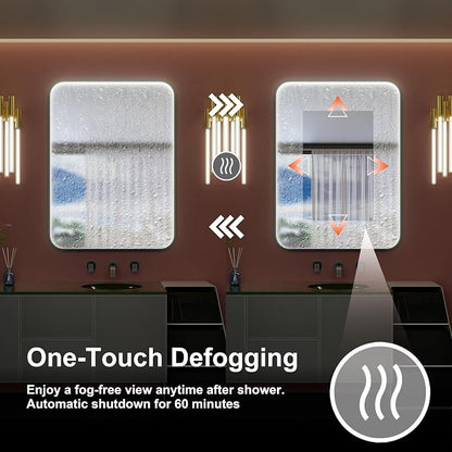 28"x36" Black LED Bathroom Mirror with Lights, 3000K/4500K/6000K | Stepless Dimmable, Memory, Anti-Fog,Aluminum Frame Wall Mounted Lighted Bathroom Vanity Mirror, ETL Listed, IP54 Waterproof