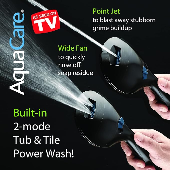 AquaCare 48-mode High Pressure 3-way Shower Head Combo w/ 2-mode Power Wash | Pure Clean Jets, Dual Handheld Power Wash for Tub, Tile & Pets, Long 6 ft. Stainless Steel Hose, Extra Wall Bracket / Black