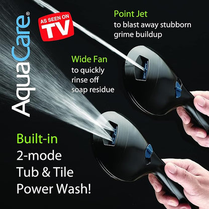 AquaCare 48-mode High Pressure 3-way Shower Head Combo w/ 2-mode Power Wash | Pure Clean Jets, Dual Handheld Power Wash for Tub, Tile & Pets, Long 6 ft. Stainless Steel Hose, Extra Wall Bracket / Black