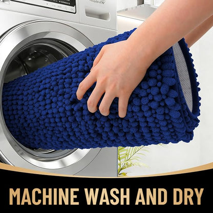 OLANLY Thick Chenille Large Bathroom Rugs 59x35, Absorbent Bath Mat, Navy | Soft Bath Rugs, Rubber Backing, Machine Wash Dry, Bath Mats for Bathroom, Tub and Shower, Home Decor Accessories