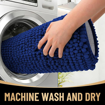 OLANLY Thick Chenille Bathroom Runner Rugs 59x20, Absorbent Bath Mat, Navy | Soft Bath Rugs, Rubber Backing, Machine Wash Dry, Bath Mats for Bathroom, Tub and Shower, Home Decor Accessories