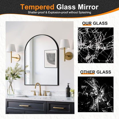 Arched Bathroom Mirror, 24"x36", Black | Wall Mounted, Vanity Mirror, For Bedroom, Living Room and Entryway