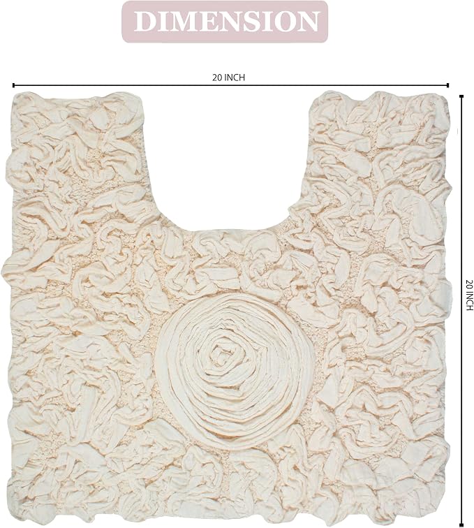 Home Weavers Bell Flower Collection 100% Cotton Tufted Bath Rugs, Extra Soft and Absorbent Bath Rugs, Non-Slip Bath Mats, Machine Washable, Bath Mats for Bathroom Floor and Tub, 20"x20" Contour, Ivory