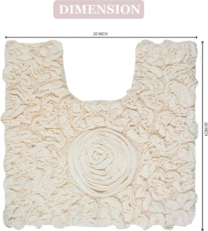 Home Weavers Bell Flower Collection 100% Cotton Tufted Bath Rugs, Extra Soft and Absorbent Bath Rugs, Non-Slip Bath Mats, Machine Washable, Bath Mats for Bathroom Floor and Tub, 20"x20" Contour, Ivory