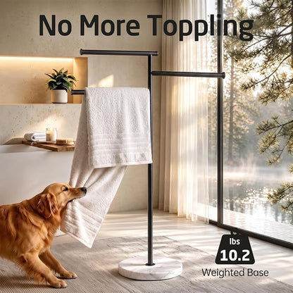 KES 40" Black Standing Towel Rack for Bathroom with Weighted Marble Base | Free Standing Pool Towel Rack Outdoor, 3 Swivel Bars, Premium 18/8 Stainless Steel, BTH219-BK