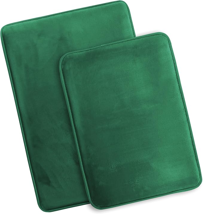 Clara Clark 2 Piece Bathroom Rugs Bath Mat Set, Velvet Memory Foam Bath Mats for Bathroom - Non-Slip, PVC Backing Bath Rugs, Washable - Dries Quickly, Hunter Green