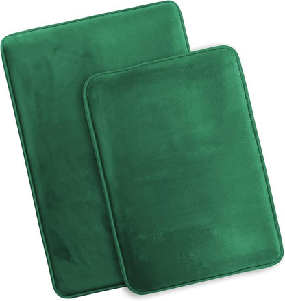 Clara Clark 2 Piece Bathroom Rugs Bath Mat Set, Velvet Memory Foam Bath Mats for Bathroom - Non-Slip, PVC Backing Bath Rugs, Washable - Dries Quickly, Hunter Green