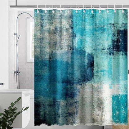 Mocsicka Teal Abstract Shower Curtain Turquoise and Grey Teal Abstract Art Painting Shower Curtain Bathroom Bathtub Curtain 72x72 Inch with 12 Hooks