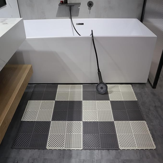 9 Pack Modular Interlocking Floor Mat Soft Non-Slip Shower Floor Tile for Pool Bathroom Shower Sauna Balcony Patio Boat, 12"×12" White