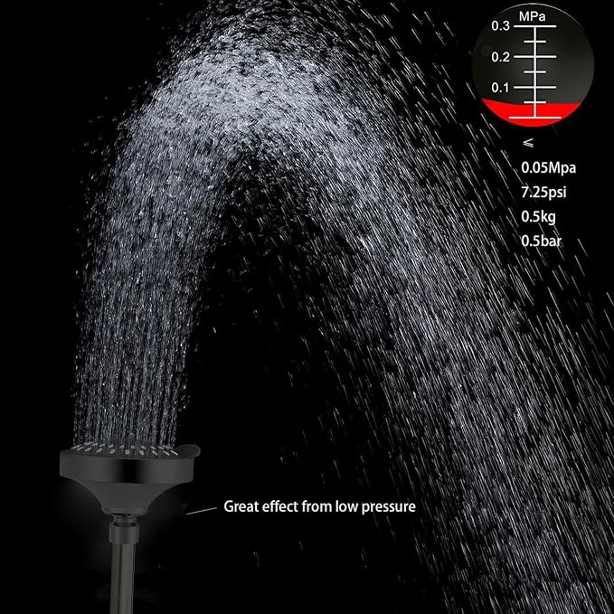 Voolan High Pressure Shower Head - 4 Inch Rain Showerhead - High Flow Bathroom Shower with 5 Spray Settings For a Luxury Showering Experience Even with Low Water Pressure (Black)