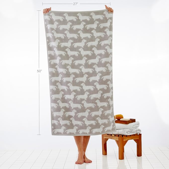 SKL Home Dog Bath Towel, Gray | 550 GSM weight. Plush & absorbent terry jacquard. Great for pet lovers.