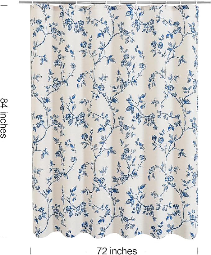 MitoVilla Extra Long Shower Curtain Set 72 x 84, Cotton Floral Cottagecore Spring Shower Curtains for Bathroom, Modern Farmhouse Country Plant Leaves Bathroom Décor