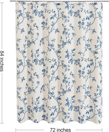 MitoVilla Extra Long Shower Curtain Set 72 x 84, Cotton Floral Cottagecore Spring Shower Curtains for Bathroom, Modern Farmhouse Country Plant Leaves Bathroom Décor