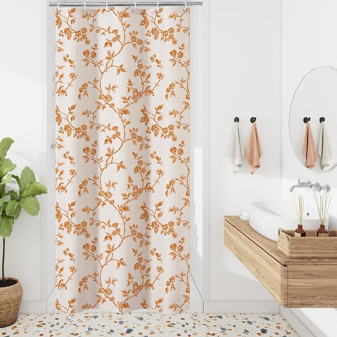 MitoVilla Small Stall Cotton Floral Shower Curtain for Bathroom,36 x 72 | Narrow Half BoHo Cottagecore Spring Shower Curtains, Modern Farmhouse Country Plant Leaves Bathroom Décor, 36 x 72