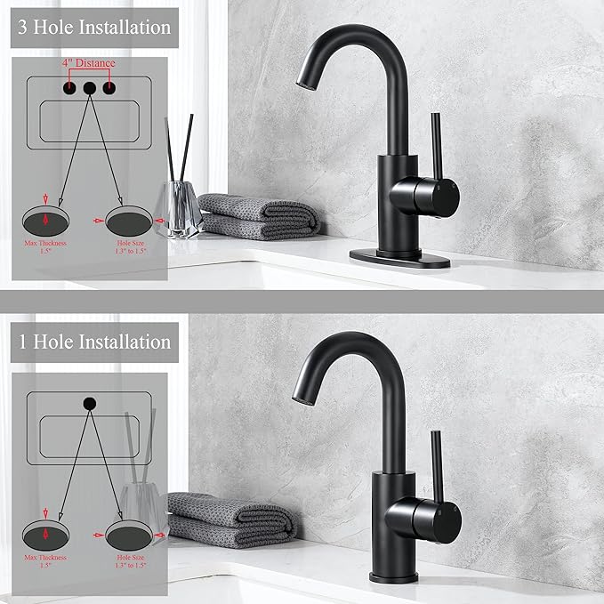 Black Bar Faucet Single Hole, Jodulos Black Matte Bar Sink Faucet with Deck Plate and Supply Lines, Stainless Steel Single Handle Wet Bar Sink Faucet, Matte Black Bathroom Faucet JU1100-BK