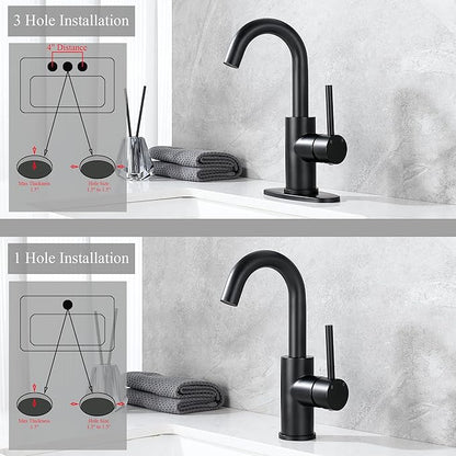 Black Bar Faucet Single Hole, Jodulos Black Matte Bar Sink Faucet with Deck Plate and Supply Lines, Stainless Steel Single Handle Wet Bar Sink Faucet, Matte Black Bathroom Faucet JU1100-BK