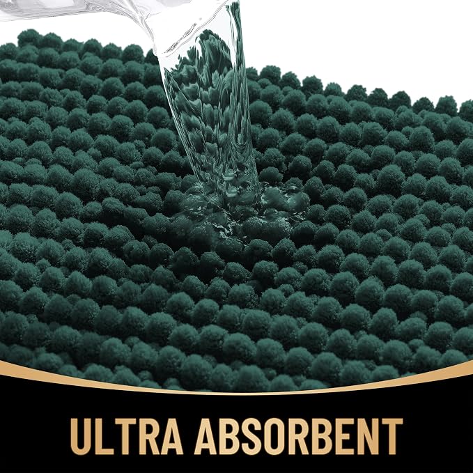 OLANLY Thick Chenille Toilet Rugs U-Shaped 24x20, Blackish Green | Soft Absorbent Shaggy Contour Bathroom Rugs for Toilet, Dry Quickly, Machine Washable, Non-Slip Bath Mat